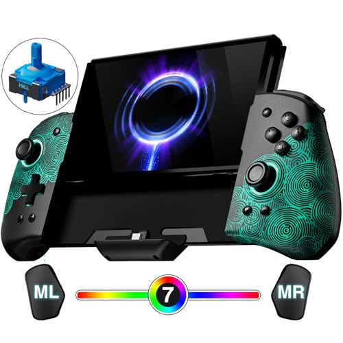 FUNLAB Switch Handheld Controller for Nintendo Joycon Replacement, Hall Effect Luminous Switch Joypad Controller Customizable, Ergonomic Switch One-Piece Joypad Controllers Replacement - 7 LED Colors - color: Black-Ripple Pattern