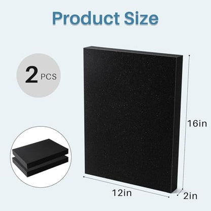 Black foam 2 pieces, 16 x 12 x 2 inches, Polyurethane Foam sheet, high-density foam padding, customizable foam insert for packaging foam, toolboxes, storage, crafts. (Black, 16x12x2inch) - size: 16x12x2inch