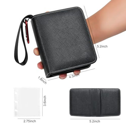 GEAoffice 1 Pocket Mini Trading Card Binder Holds 80 Cards, Black | 40 Removable Acid-free & Non-PVC Sleeves, Premium PU Leather, Zip Close Card Album Binder for TCG, MTG, Sports&Games, Gift - color: Black-1 Pocket