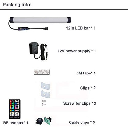 Dimmable Under Cabinet Lighting, RGB LED Light Bar, RF Remote Control Lamp, Multicolor Under Counter Lights for Desk, Room, Cupboard, Hallway, Shelf, Closet (12 Inch) - size: 12 Inch