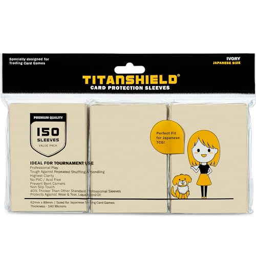 TitanShield (150 Sleeve) Colored Small Japanese Sized Trading Card Sleeves Deck Protector for Yu-Gi-Oh, Cardfight!! Vanguard & More (Ivory) - color: Ivory