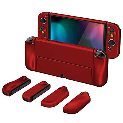 PlayVital AlterGrips Protective Slim Case for Nintendo Switch OLED, Ergonomic Grip Cover for Joycon, Dockable Hard Shell for Switch OLED w/Thumb Grip Caps & Button Caps - color: Scarlet Red