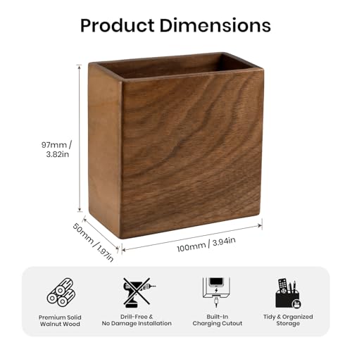 Remote Holder Hole-Free, Self-Adhesive Storage Wooden Box Small | Wall Mounted or Desk Mounted Container for Remote Phone Pencil Stationery Accessories Placement - size: Small