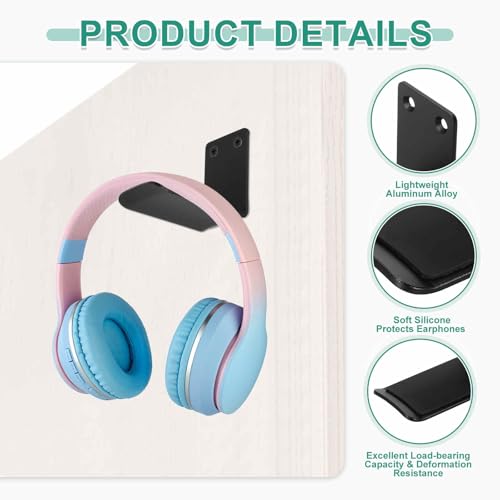 HARFINGTON Headphone Holder Stand Aluminum Headset Hook Headphone Clip Under Desk Hanger with Tape and Screws for Bedrooms Study Libraries Offices, Black (5.5cm) - color: Black