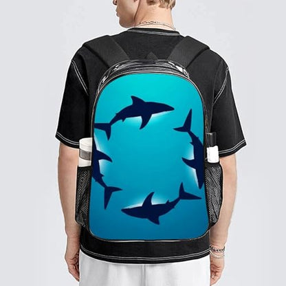 Stadium Approved Clear PVC Backpack Reinforced Straps | Heavy Duty, Large, Floating Shark Ocean Sharks, Stadium Approved Backpack, with Side Mesh Pockets - color: Pattern (330)