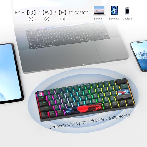 Fogruaden Wireless Gaming Keyboard, 60% Percent Mechanical Keyboard Wireless, Hot-Swappable Yellow Switch, RGB Wired/Bluetooth Keyboards for Win/Mac, 61 Keys NKRO (Soundwave) - color: Soundwave-61, size: Yellow Switch