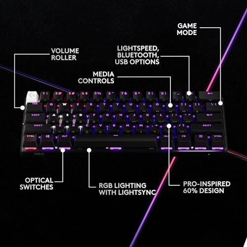 Logitech G PRO X 60% Wireless Gaming Keyboard (Tactile Optical) - Black | Lightspeed, ultra-compact TKL 60% mechanical, for Windows PC, LIGHTSYNC RGB, dual-shot PBT keycaps, optical switches - color: Black, size: 60% - Wireless, style: Tactile
