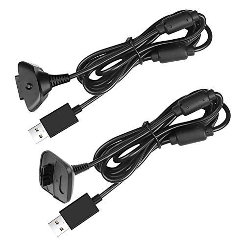 Reiso 2 Pack USB Charging Cable Wireless Charger for Xbox 360 Wireless Controller (Black)