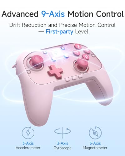 EasySMX S10C Switch 2 Controller with Hall Effect Anti-Drift Joysticks, Instant Wake-Up, HD Rumble, Motion Control, Back Buttons, Turbo, C Button for Switch 2/Switch/PC/iOS/Android - color: Pink