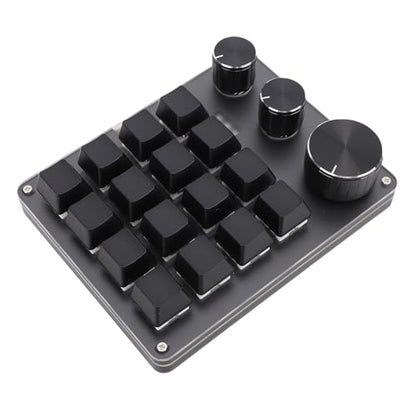 One Handed Macro Programmable Keypad, USB Mini 16 Keys 3 Knobs Hotswap Mechanical Gaming Keyboard with Red Switch, Mini Macro Keypad for Gaming, Office (Black) - color: Black