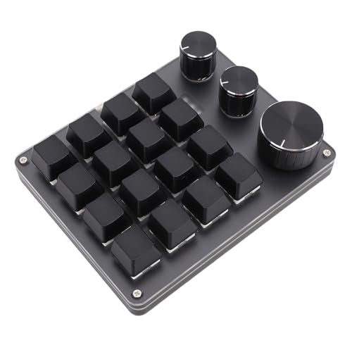 One Handed Macro Programmable Keypad, USB Mini 16 Keys 3 Knobs Hotswap Mechanical Gaming Keyboard with Red Switch, Mini Macro Keypad for Gaming, Office (Black) - color: Black