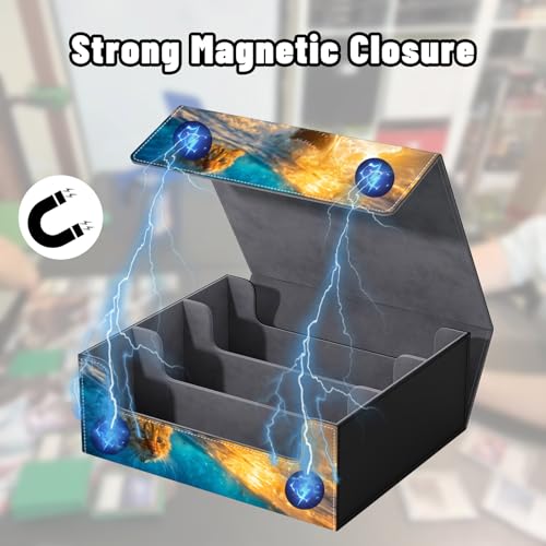 DEGDFSGR Card Game Storage Box for TCG MTG Commander Deck Box MTG Card Box Organizer Trading Card Case Magnetic Closure Creative Pattern Up to 2400 Cards, Cat And Great White Shark - color: Cat And Great White Shark