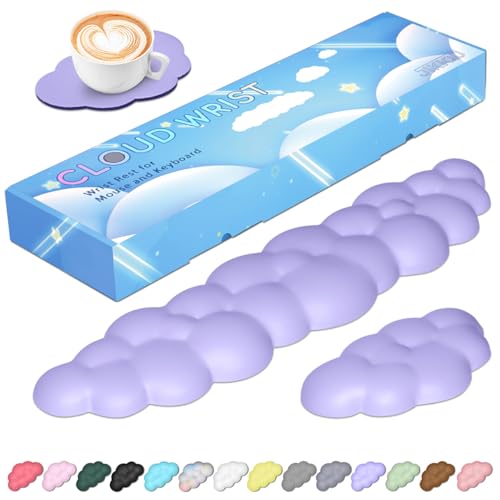 JIKIOU Upgrade Leather Cloud Wrist Rest for Keyboard and Mouse & Cup Pad | Wish Gift-Cute Cloud Shape, Comfortable and don’t Irritate to Skin, Non-Slip PU Base,Soft Memory Foam filled for Pain Relief - color: 04purple