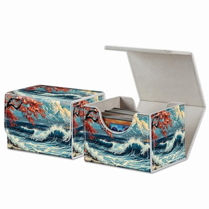 Strong Magnet Card Case Deck Box Mtg Card Box Playing Card Box Magic Deck Box Tcg Up to 200 Cards Creative Pattern Trading Card Storage Box for Collectible Card Games, Great Wave Beach Towel - color: Great Wave Beach Towel