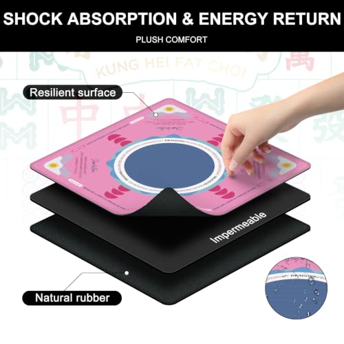 Large Pink Mahjong Mat for Table with Rules, 31.5" x 31.5" Noise Reduction Non Slip Waterproof Mah Jong Table Mat with Carrying Bag, Suitable for Mahjong, Poker, Board Games, Dominoes, and Card Games - color: Large Pink
