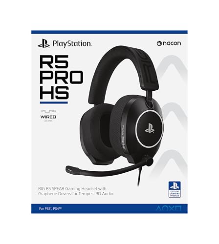 RIG R5 Spear PRO HS Wired Gaming Headset Officially Licensed PlayStation | PS5, PS4, PC - 40mm Graphene Drivers, Tempest 3D Audio, Flip-to-Mute Mic, Memory Foam Cushions - Universal 3.5mm -Black - color: Black