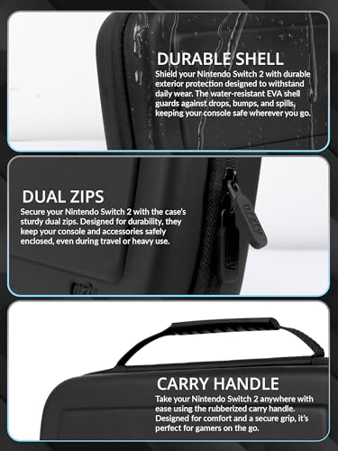 Orzly Switch 2 Accessories Bundle Carry Case & Screen Protector for Nintendo Switch 2 (2025) Console, TravelCase, Screen Protection, Grip Case, USB-C Cable, Games Holder, Headphones, Thumbgrips - size: 7.9 inch Switch 2