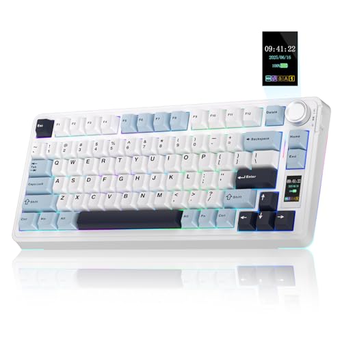 AULA S75 PRO Wireless Mechanical Keyboard with Screen&Knob, 75% Hot Swappable Gaming Keyboard with Pre-lubed Switches, RGB Backlit, PBT Keycaps Creamy Sounding Pc Gaming Keyboards - color: White&Blue