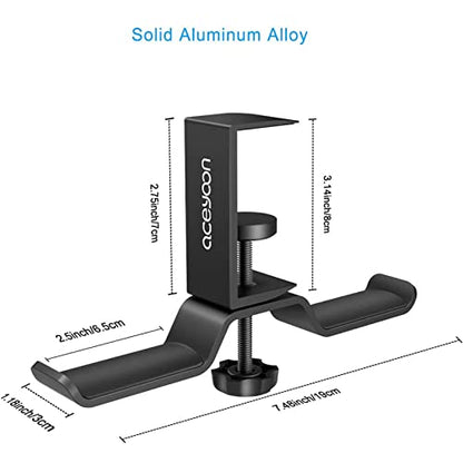 aceyoon Foldable Headphone Stand for Desk, Aluminum Headset Stand Clamp Hook Under Desk Space Save Mount, Headset Holder for Gaming Headphone, Office, Backpack, Bag, Purse Hanging (Black) - color: Dual Stand