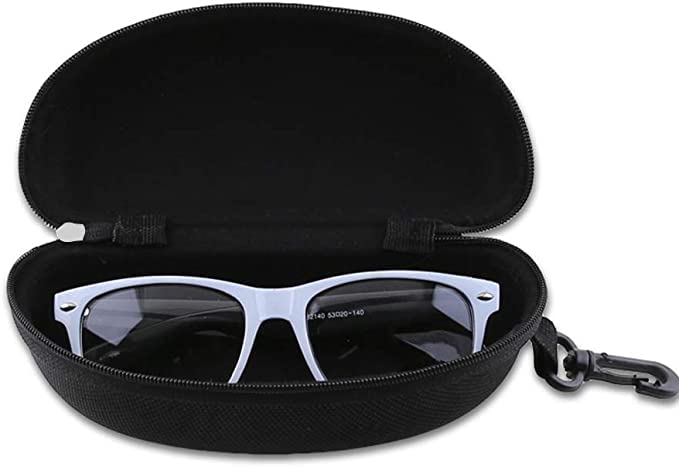 3 Pack Zipper Shell Eyeglasses and Sunglasses Case with Plastic Carabiner Hook - color: Black+blue+sliver