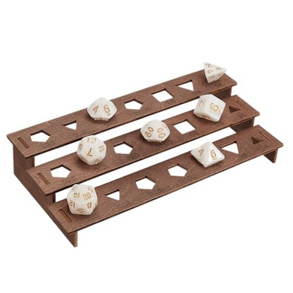 BENECREAT Wooden Dice Holder - 3 Tier Display Rack, Coconut Brown Storage Shelf Holds 21 Pcs of Polyhedral Dice for Collectors, Dungeons and Dragons Game - color: Coconut Brown