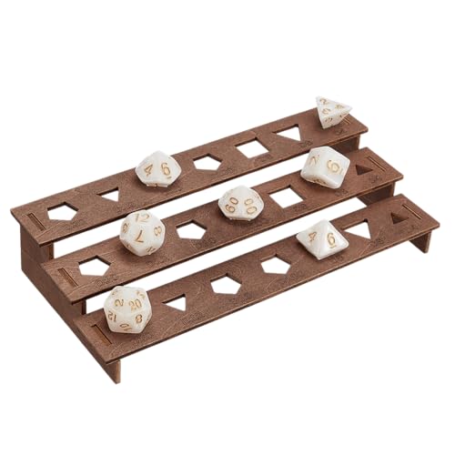 BENECREAT Wooden Dice Holder - 3 Tier Display Rack, Coconut Brown Storage Shelf Holds 21 Pcs of Polyhedral Dice for Collectors, Dungeons and Dragons Game - color: Coconut Brown