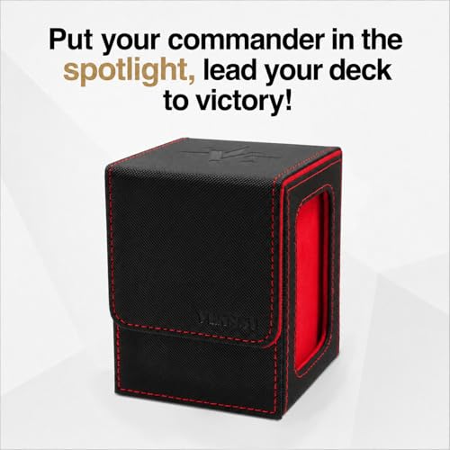 Venssu MTG Deck Box for Commander Display,Card Deck Box Fits 100 Double Sleeved Cards, TCG Card Storage with 2 Dividers and 1 Toploader (Black＆Red) - color: Black＆Red