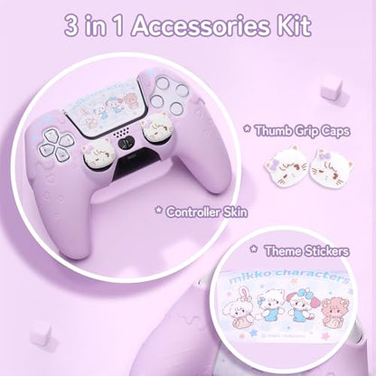 GeekShare Compatible with ps5 Controller Skin Set, Silicone Protective Shell for Gaming Consoles Wireless Controller, Sweet Ice Cream Purple Cover with 2 Thumb Grip Caps - Mikko - color: Mikko