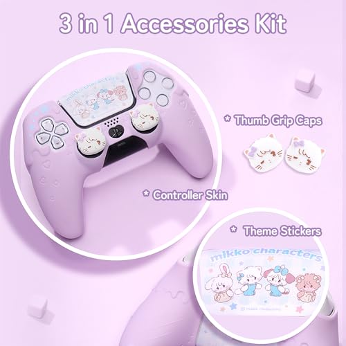 GeekShare Compatible with ps5 Controller Skin Set, Silicone Protective Shell for Gaming Consoles Wireless Controller, Sweet Ice Cream Purple Cover with 2 Thumb Grip Caps - Mikko - color: Mikko