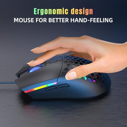 Zopsc Gaming Mouse Wired, RGB Backlit Ergonomic 6400DPI Optical, Lightweight Computer Gaming Mouse, Colorful LED Lighting for PC Laptop Work, Black - color: S500 Black