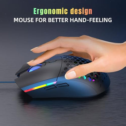 Zopsc Gaming Mouse Wired, RGB Backlit Ergonomic 6400DPI Optical, Lightweight Computer Gaming Mouse, Colorful LED Lighting for PC Laptop Work, Black - color: S500 Black