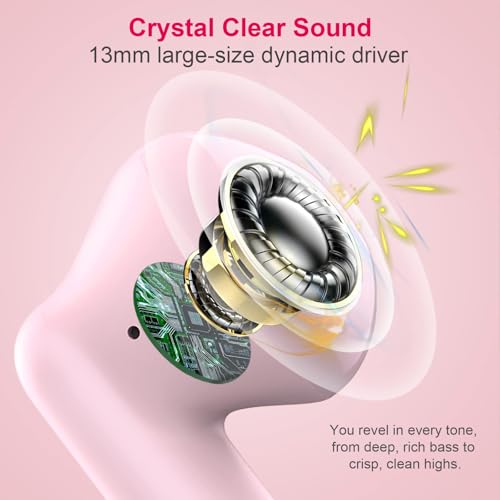 Wireless Earbuds, Bluetooth 5.4 Earbuds Stereo Bass, Bluetooth Headphones | in Ear Noise Cancelling Mic, Wireless Earphones IP7 Waterproof Sports, 32H Playtime Mini USB C Charging Ear Buds Light Pink - color: light pink