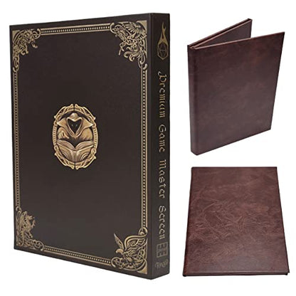 Game Master Screen - 30in Portrait DM Screen Compatible with Dungeons and Dragons and Other TTRPG - Faux Dragon Skin with Clear Dry Erase 8.5 x 11 Pockets - Slipcase Stores with DND Books - Brown - color: Portrait Brown