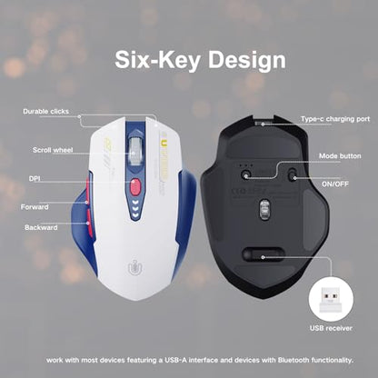 Uineer Bluetooth Mouse, Tri-Mode Wireless, Rechargeable, 3-Device Switch | Dual Bluetooth plus 2.4G connectivity, 3-device switching and a visible rechargeable battery level. - color: Blue White
