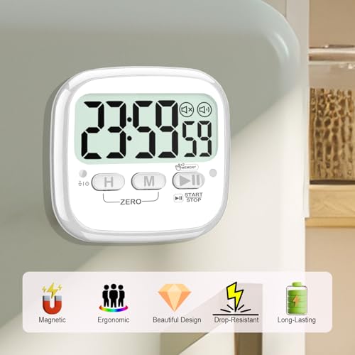 AyayaBoss 2-Pack Magnetic Kitchen Timers for Cooking, Digital Stop Watch Countdown Timer for Kids, Teachers, Classroom, Office, Exercise - Battery Included - color: Digital Timer 2 Pack - White