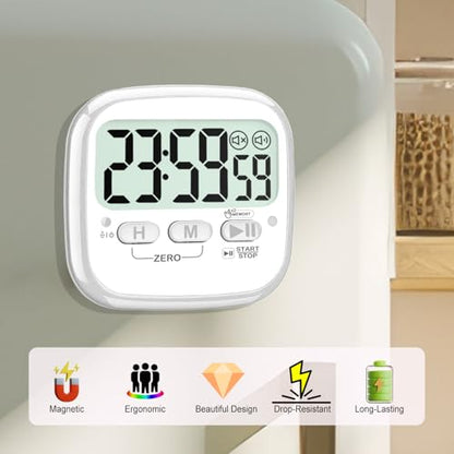 AyayaBoss 2-Pack Magnetic Kitchen Timers for Cooking, Digital Stop Watch Countdown Timer for Kids, Teachers, Classroom, Office, Exercise - Battery Included - color: Digital Timer 2 Pack - White