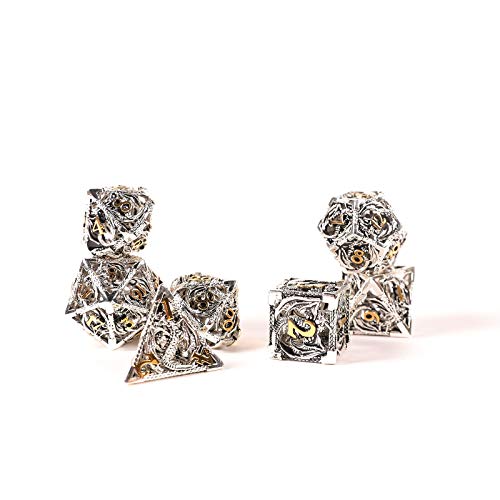 7pcs Metal Dice Set D&D,Unique New Dragon Pattern DND Metal Dice Set | Used for Dungeons and Dragons Role Playing Game(RPG),MTG,Pathfinder,Table Game,Board Games - color: Silver