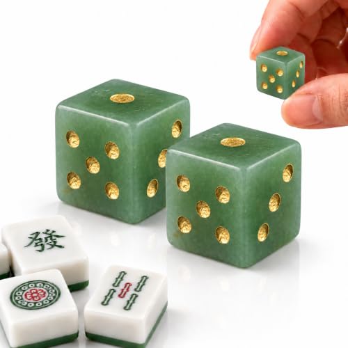2PCS Crystal D6 Dice, 16mm Natural Gemstone Mahjong Dice Set Stone Dice for Games, Accessories, Tabletop Board Games, Casino Games, Craps, DIY Crafts, Spiritual Decor and Home Decor - color: D6-green Aventurine
