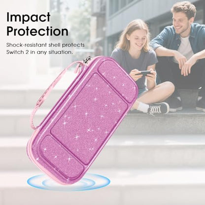 FINTIE Carrying Case for Nintendo Switch 2 (2025), Shockproof Hard Shell Switch 2 Case, Protective Cover Travel Bag with 19 Game Card & 2 Micro SD Card Slots & Inner Pocket, Glittering Purple - color: Glittering Purple
