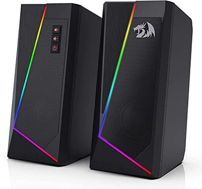 Redragon GS520 Wired 2.0 Channel Stereo Sound Desktop RGB Computer Speakers | Enhanced Auido Quality, Plug & Play USB Powered PC Gaming Speaker, 6 Colorful Backlight Modes, Easy-Access Volume Control - color: Black