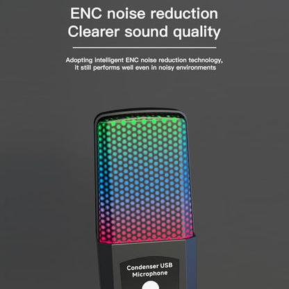 Fabater RGB USB Condenser Microphone for PC Gaming, HighFidelity Sound Recording with Adjustable Stand, Ideal for Streaming and Voice Memos, Portable Design