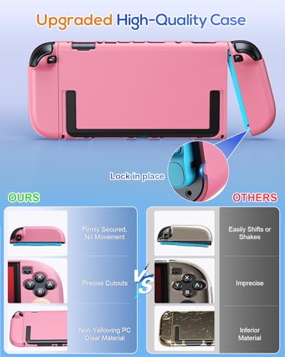 FYOUNG Protective Case for Nintendo Switch 2, Slim Hard Shell Accessories | Switch 2 Cute Case, Scratch&Shock Protection Cover with Screen Protector, 8 Thumb Grip (Solid Pink, Switch 2 7.9inch) - color: Solid Pink