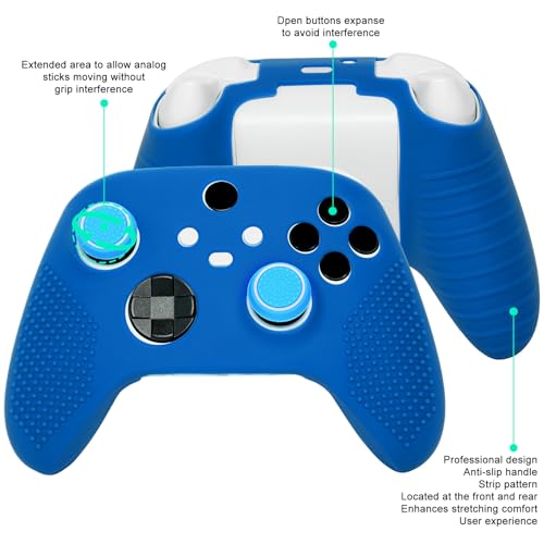 Anti-Slip Blue Controller Skin,Studded Edition Protective Silicone Cover Skin Grips Compatible with Xbox Series X/S Controller and 6 PCS Thumb Grips Caps. - color: Blue
