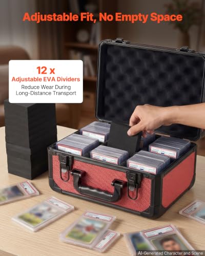VEVOR Graded Card Case 3 Row 96 PSA Slab Storage Box with Secure Lock, Baseball Sports Trading Cards Holder Collector with 12 Dividers, Key, Holds 76 SGC 68 BGS 348 Top Loaders and 999+ Loose Cards