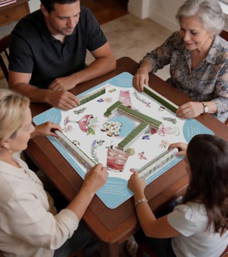Travel Mahjong Mat Table with Rules Mah Jong Mat Neoprene Chinoiserie Floral Majong Learning Mat Instructions Mahjong Gifts Women Unique Non-Slip Rubber Pad, 21" x 21", Cocktail - color: Cocktail, size: 21" x 21"