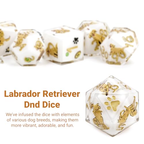7Pcs DND Dice Set,Sharp Edge Resin Dice for D&D,French Bulldog | Polyhedral DND Dice,Smooth Polished Surface,Ideal Gift For Tabletop Role Playing Game Lovers Adults Women Men Teens - color: White, style: Golden Retriever