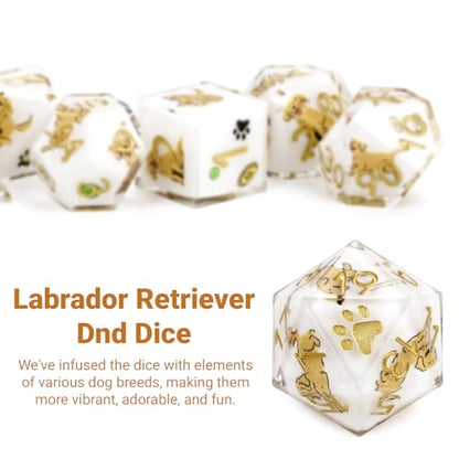 7Pcs DND Dice Set,Sharp Edge Resin Dice for D&D,French Bulldog | Polyhedral DND Dice,Smooth Polished Surface,Ideal Gift For Tabletop Role Playing Game Lovers Adults Women Men Teens - color: White, style: Golden Retriever