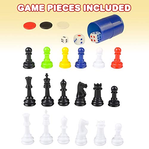 Gamie 10 Board Games Set, Classic Family Games for Kids and Adults, Includes 5 Double Sided Playing Boards with Backgammon, Chinese Checkers, Snakes and Ladders, Sorry, Draught, Racing, Chess and More