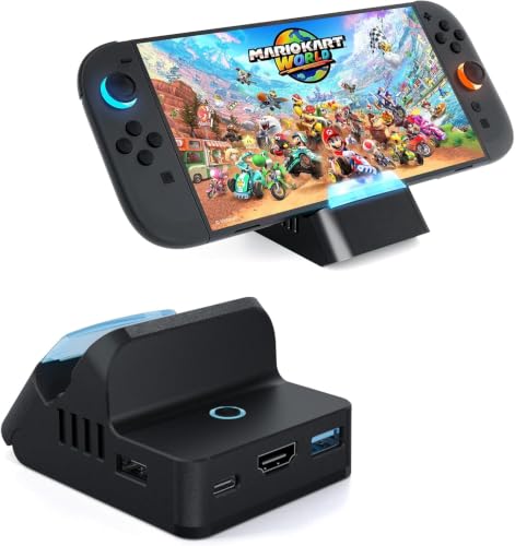 PORTHOLIC Docking Station for Nintendo Switch 2, Portable TV Dock with 4K@60Hz HDMI Output, 60W PD Charging, USB 3.0 & USB 2.0 Ports, One-Touch Mode Switch, 3-Angle Travel Charging Stand