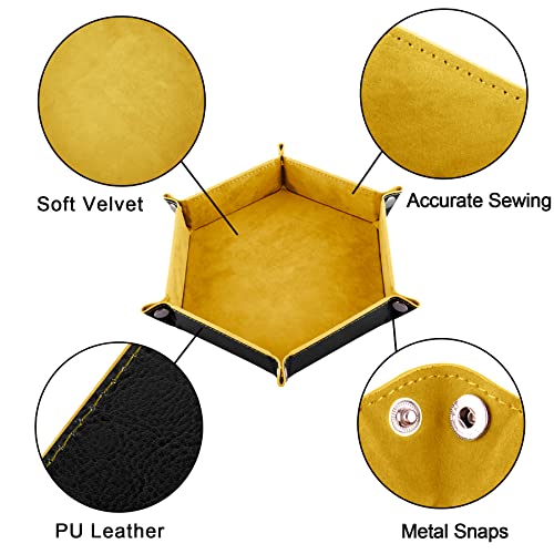 SIQUK 2 Pieces Dice Tray PU Leather Dice Folding Hexagon Tray Dice Holder for Dice Games Like RPG, DND and Other Table Games (Yellow, Violet) - color: Yellow, Violet